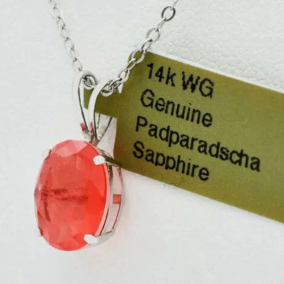 Genuine 2.70 Cts Padparadscha Sapphire Pendant 14k White Gold